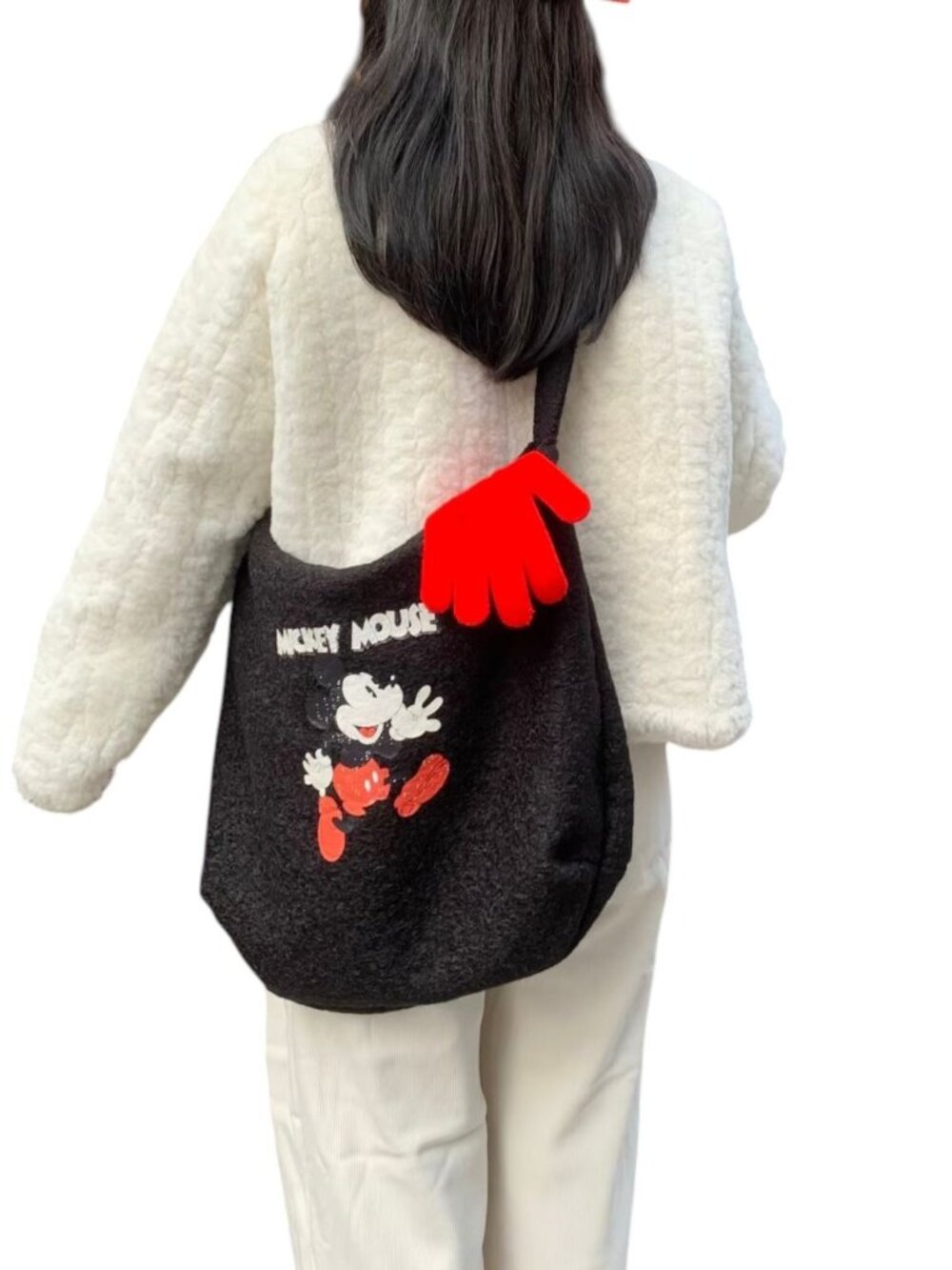 Mickey Mouse Black Fuzzy Oversized Shoulder Crossbody Bag